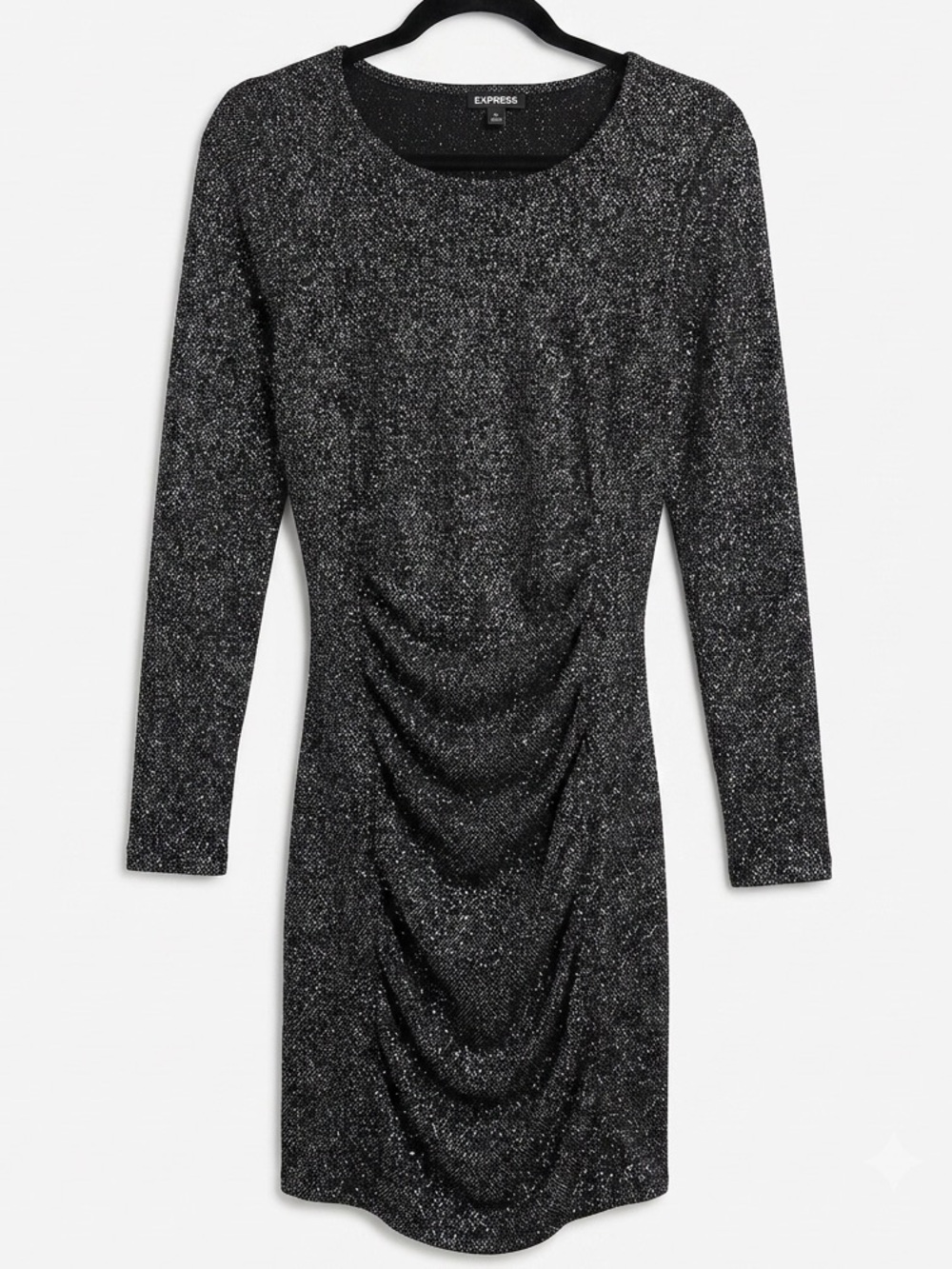 Express Metallic Black Long-Sleeve Ruched Dress